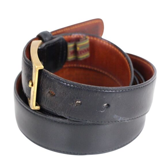 Trafalgar BLACK GENUINE LEATHER 1 1/8"Wd STITCH CASUAL DRESS BELT Size 42 (A43 - Picture 3 of 13